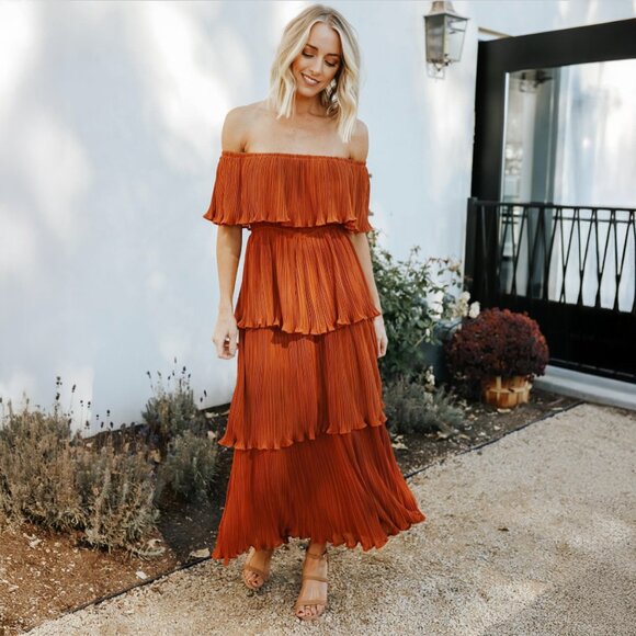 Baltic Born Zarra Spice Pleated Dress Maxi Orange medium NWT - Picture 2 of 9